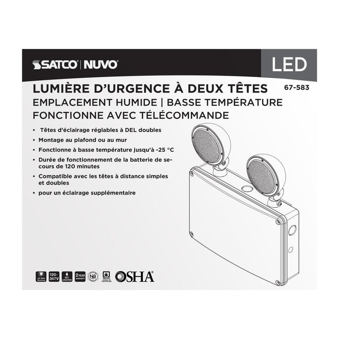 SATCO/NUVO Emergency Light 120-347V 2-Hour Backup Universal Mounting Wet Location Low Temperature Remote Compatible (67-583)