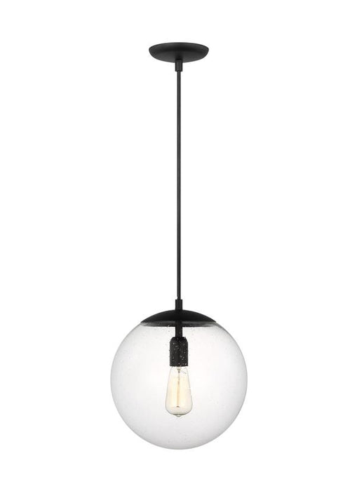 Generation Lighting Leo Hanging Globe 1-Light Large Pendant In Midnight Black Finish With Clear Seeded Glass Diffuser (6701801-112)