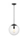 Generation Lighting Leo Hanging Globe 1-Light Large Pendant In Midnight Black Finish With Clear Seeded Glass Diffuser (6701801-112)