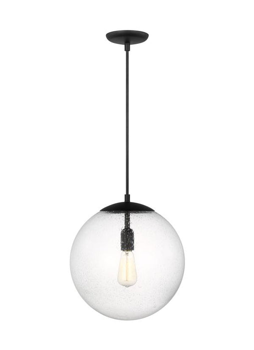 Generation Lighting Leo Hanging Globe 1-Light Extra Large Pendant In Midnight Black Finish With Clear Seeded Glass Diffuser (6801801-112)