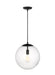 Generation Lighting Leo Hanging Globe 1-Light Extra Large Pendant In Midnight Black Finish With Clear Seeded Glass Diffuser (6801801-112)