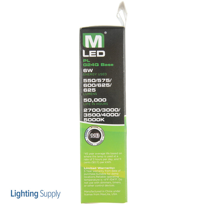 Maxlite 104736 6W LED PL Retrofit Lamp G24Q Base CCT Selectable 2700K/3000K/3500K/4000K/5000K Type B Non Dimming (6PLG24QCS)