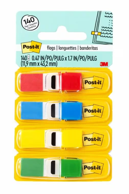 3M - 50347 Post-It Flags 683-4 .47 Inch X 1.71 Inch Red Canary Yellow Blue Green (7000144922)