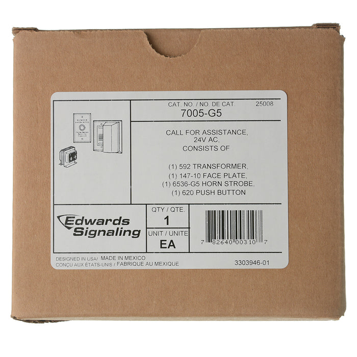 Edwards Signaling Hotel Room Annunciator Kit Consists Of 6536G-G5 Horn/Strobe 620 Push Button 147-10 Mounting Plate And 592 Transformer (7005G-G5)
