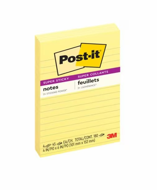 3M - 47400 Post-It Super Sticky Notes 4621-Sscy 4 Inch X 6 Inch Canary Yellow Lined (7010384776)