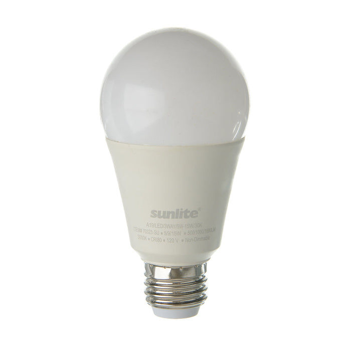 Sunlite A19/LED/3WAY/5W-15W/30K 3-Way LED A19 Bulb 5W/9W/15W 120V 3000K 80 CRI Non-Dimmable Medium E26 Base (70323-SU)