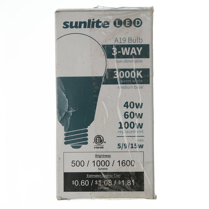 Sunlite A19/LED/3WAY/5W-15W/30K 3-Way LED A19 Bulb 5W/9W/15W 120V 3000K 80 CRI Non-Dimmable Medium E26 Base (70323-SU)