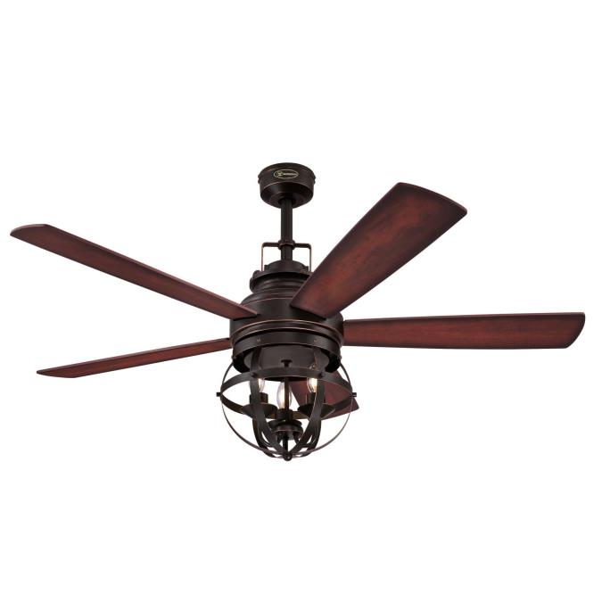 Westinghouse 52 Inch Ceiling Fan Oil Rubbed Bronze With Highlights Reversible Blades Applewood With Shaded Edge/Catalpa Wood Cage Shade (7217100)