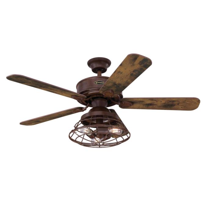 Westinghouse 48 Inch Ceiling Fan Barnwood Finish Reversible Blades Reclaimed Hickory/Pewter Ash Cage Shade (7220500)
