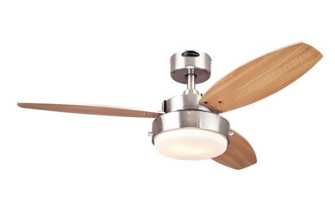 Westinghouse 42 Inch Ceiling Fan Brushed Nickel Finish Reversible Blades Beech/Wengue Opal Frosted Glass (7221600)