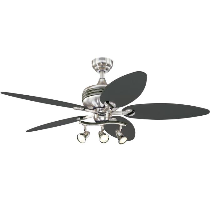 Westinghouse 52 Inch Ceiling Fan Brushed Nickel Finish With Gun Metal Accents Reversible Blades Graphite/Weathered Maple Spot Lights (7223100)