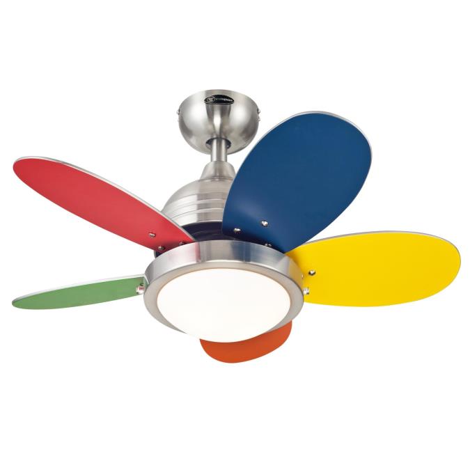 Westinghouse 30 Inch Ceiling Fan Brushed Nickel Finish Reversible Blades Multi-Color/White Opal Frosted Glass (7223600)