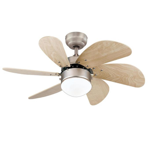 Westinghouse 30 Inch Ceiling Fan Brushed Aluminum Finish Light Maple Blades Opal Frosted Glass (7224000)