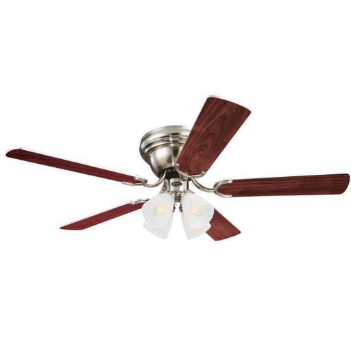 Westinghouse 52 Inch Ceiling Fan Brushed Nickel Finish Reversible Blades Rosewood/Birds Eye Maple Frosted Ribbed Glass (7232000)