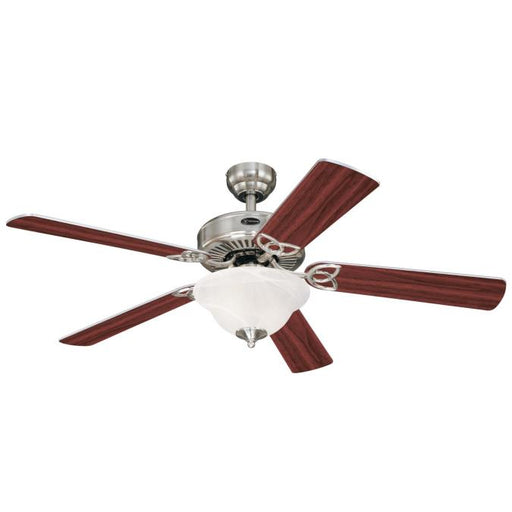 Westinghouse 52 Inch Ceiling Fan Brushed Nickel Finish Reversible Blades Rosewood/Light Maple White Alabaster Glass (7234900)