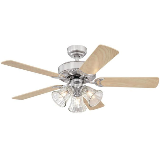 Westinghouse 42 Inch Ceiling Fan Brushed Nickel Finish Reversible Blades Light Maple/Birds Eye Maple Water Glass Shades (7235400)