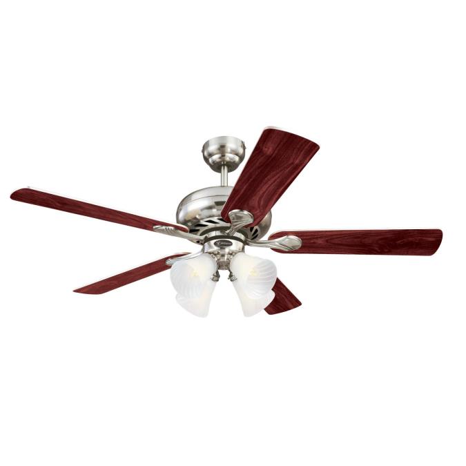 Westinghouse 52 Inch Ceiling Fan Brushed Nickel Finish Reversible Blades Rosewood/Light Maple Frosted Swirl Glass (7235900)
