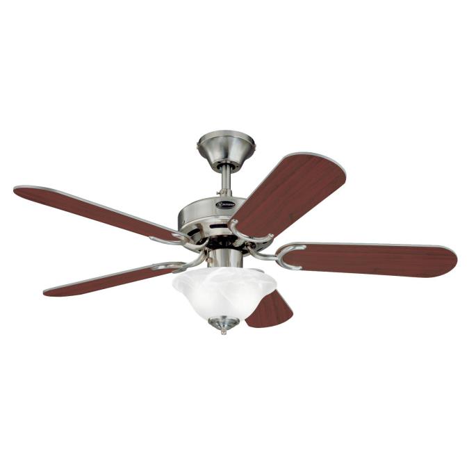 Westinghouse 42 Inch Ceiling Fan Brushed Nickel Finish Reversible Blades Rosewood/Light Maple Frosted White Alabaster Glass (7237500)