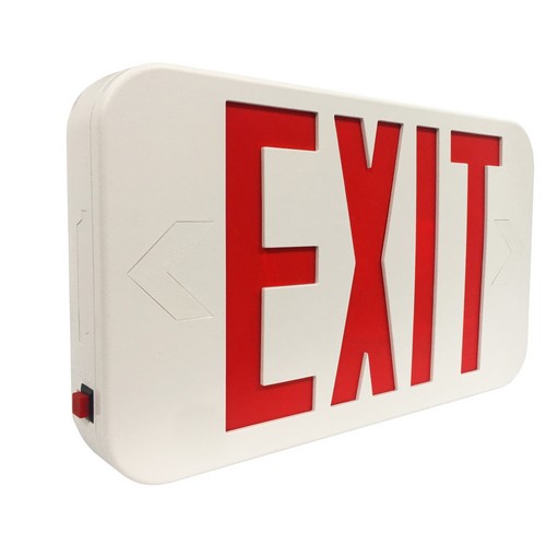 MORRIS Red LED White Battery Backup Exit Sign (73012)