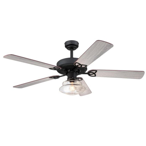 Westinghouse 52 Inch Matte Black Ceiling Fan 5 Weathered Oak/Walnut Blades With Clear Glass With Lamp (7304800)