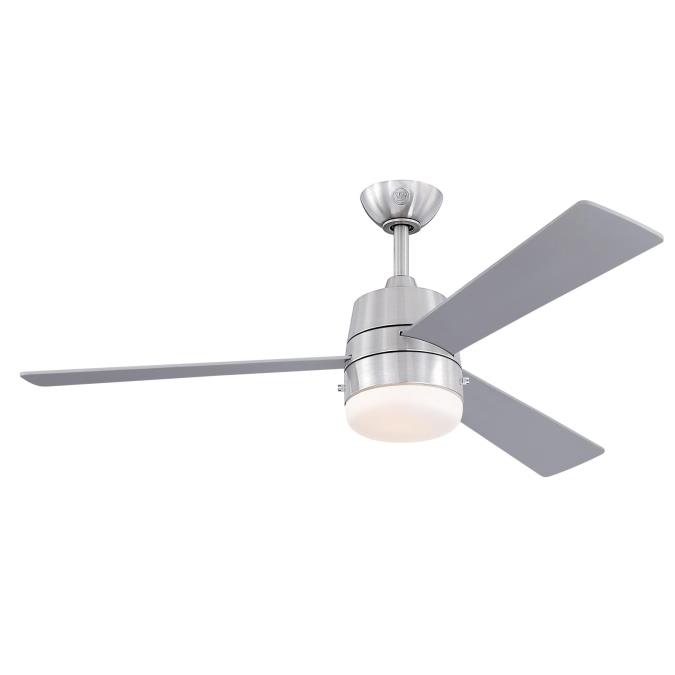 Westinghouse 52 Inch Brushed Nickel Ceiling Fan 3 Silver/Gray Teak Blades With Opal Frosted Glass With Lamps (7304900)