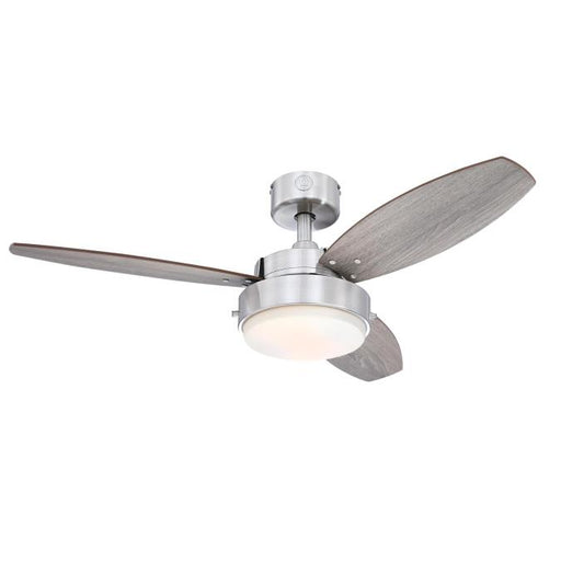 Westinghouse 42 Inch Brushed Nickel Ceiling Fan 3 Weathered Oak/Walnut Blades With Opal Frosted Glass With Lamps (7305100)