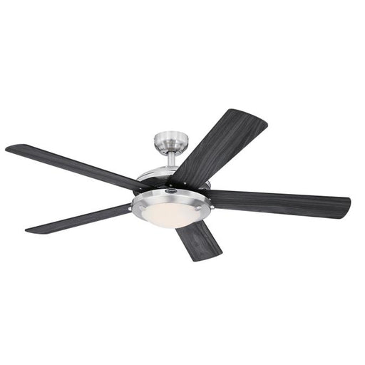 Westinghouse 52 Inch Brushed Nickel Ceiling Fan 5 Charcoal/Wengue Blades With Frosted Glass With Lamps (7305400)