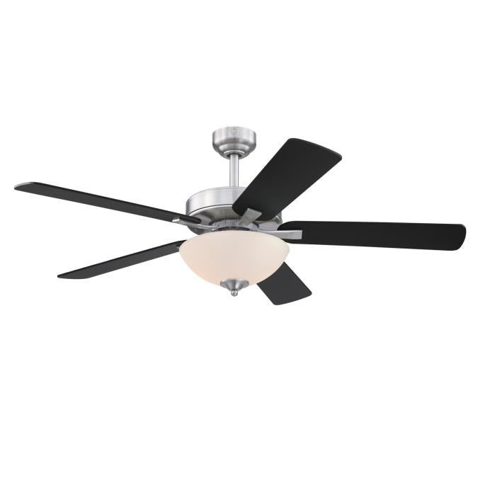 Westinghouse 52 Inch Ceiling Fan Brushed Nickel Finish Reversible Blades Black/Noble Blackwood Frosted Glass (73136LE)