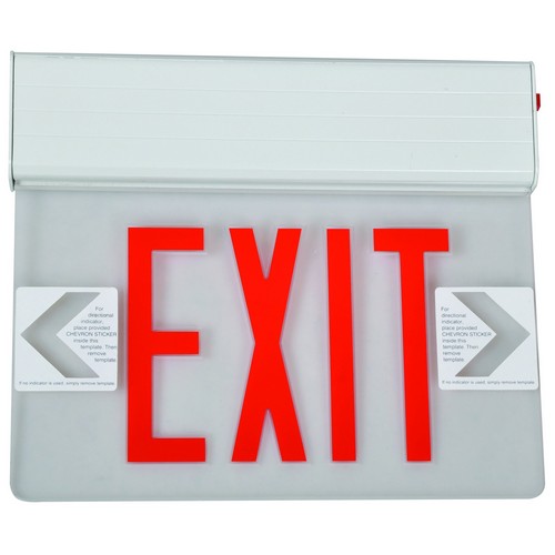 MORRIS Double Sided Red On Clear Panel White Surface Mount Edge Lit LED Exit Sign (73403)