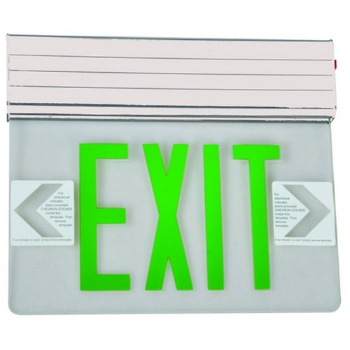 MORRIS Double Sided Green On Clear Panel White Surface Mount Edge Lit LED Exit Sign (73406)