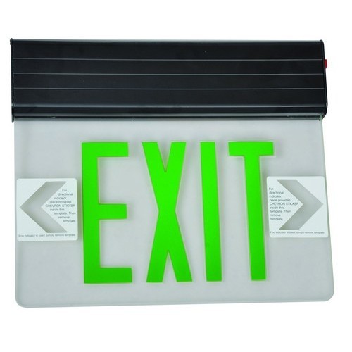 MORRIS Double Sided Green On Clear Panel Black Surface Mount Edge Lit LED Exit Sign (73407)