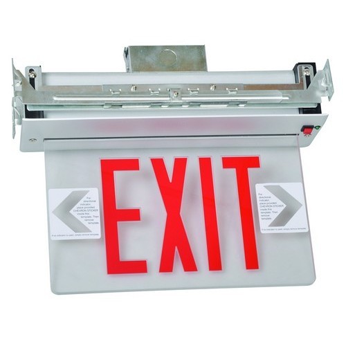 MORRIS Double Sided Red On Clear Panel Aluminum Recessed Mount Edge Lit LED Exit Sign (73412)