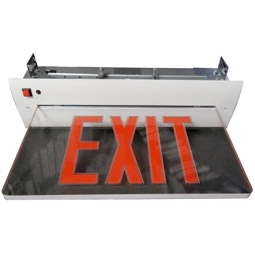 MORRIS Double Sided Red On Clear Panel White Recessed Mount Edge Lit LED Exit Sign (73413)