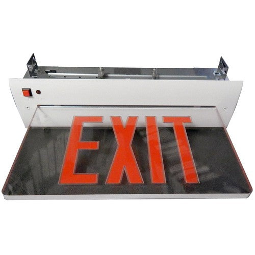 MORRIS Red Panel White Recess Edge Lit LED Exit Sign (73331)