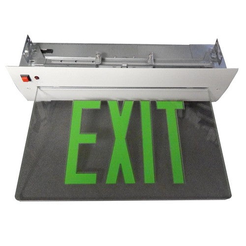 MORRIS Double Sided Green On Clear Panel White Recessed Mount Edge Lit LED Exit Sign (73416)