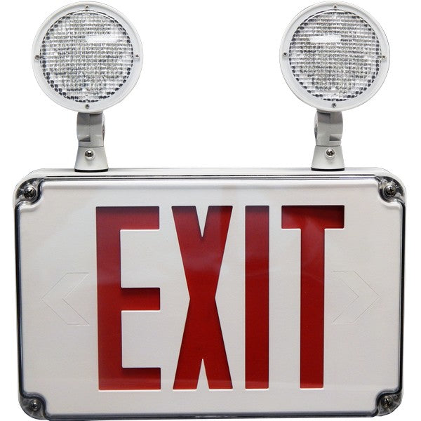 MORRIS Wet Location Combination LED Exit Sign/Emergency Light Red (73456)