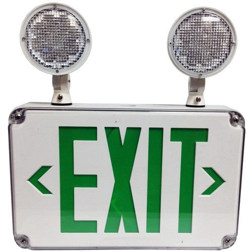 MORRIS Wet Location Combination LED Exit Sign/Emergency Light Green (73457)