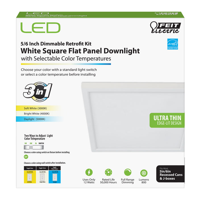 Feit Electric 7.5 Inch Square Flat Panel Downlight With 3000K/4000K/5000K Selectable Color Temperature 120V Fixture (74208)