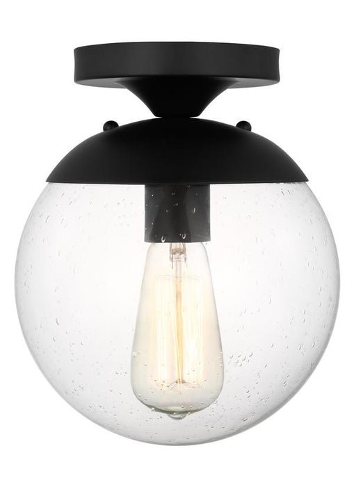 Generation Lighting Leo Hanging Globe 1-Light Wall / Ceiling Semi-Flush Mount In Midnight Black Finish With Clear Seeded Glass Diffuser (7501801-112)