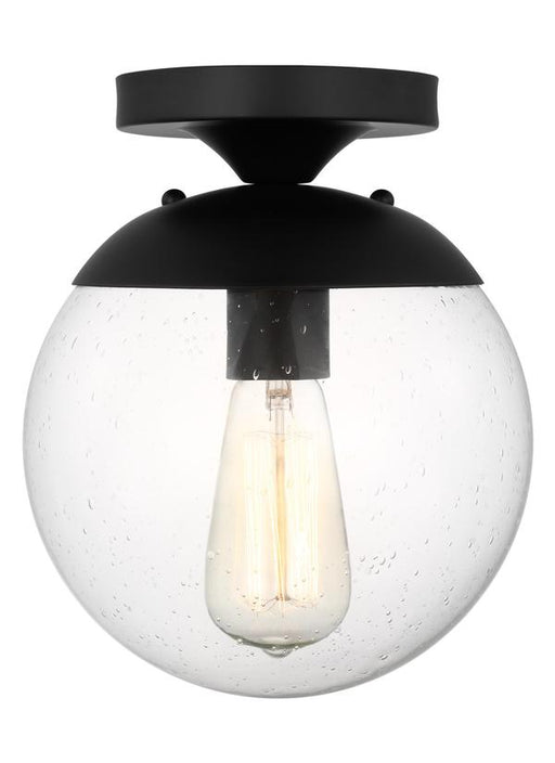 Generation Lighting Leo Hanging Globe 1-Light Wall / Ceiling Semi-Flush Mount In Midnight Black Finish With Clear Seeded Glass Diffuser (7501801-112)