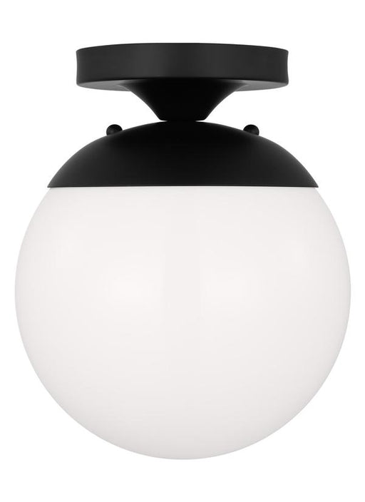 Generation Lighting Leo Hanging Globe 1-Light Wall / Ceiling Semi-Flush Mount In Midnight Black Finish With Smooth White Glass Diffuser (7518-112)