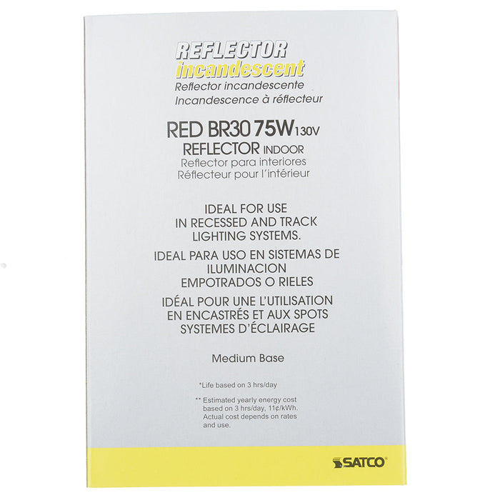 SATCO/NUVO 75BR30/R 75W BR30 Incandescent Red 2000 Hours Medium Base 130V (S3240)
