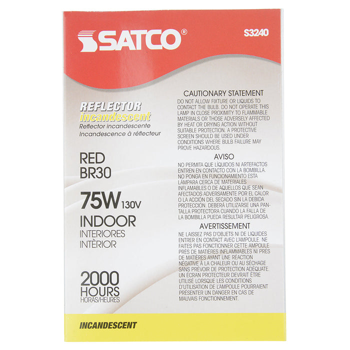 SATCO/NUVO 75BR30/R 75W BR30 Incandescent Red 2000 Hours Medium Base 130V (S3240)