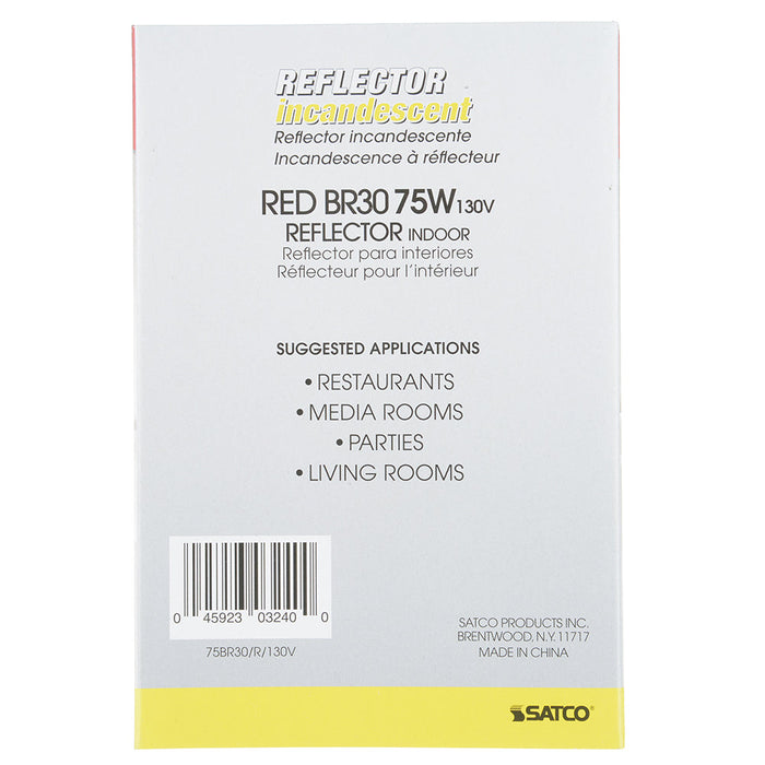 SATCO/NUVO 75BR30/R 75W BR30 Incandescent Red 2000 Hours Medium Base 130V (S3240)