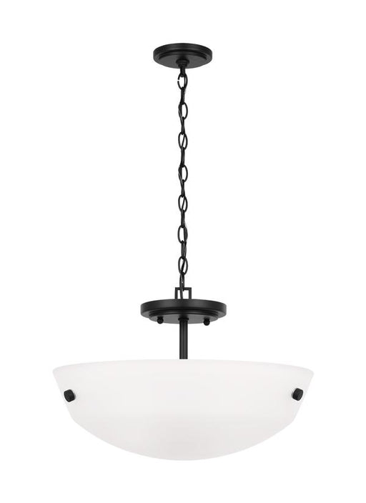 Generation Lighting Kerrville 2-Light Semi-Flush Convertible Pendant In Midnight Black With Satin Etched Glass Shade (7715202-112)