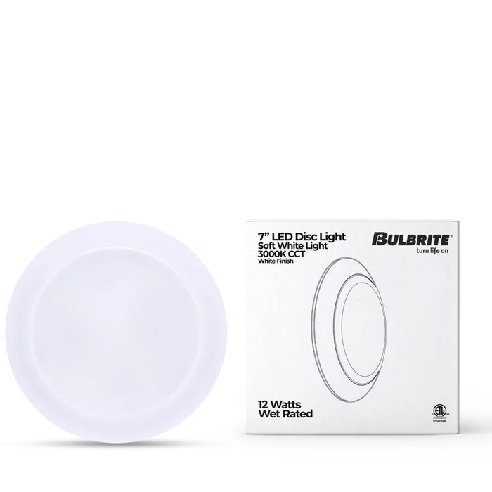 Bulbrite LED12DISC/7/930/J/WHRD/D 7 Inch LED Disc Light 12W 1100Lm 3000K 90 CRI 120V Dimmable White (773286)