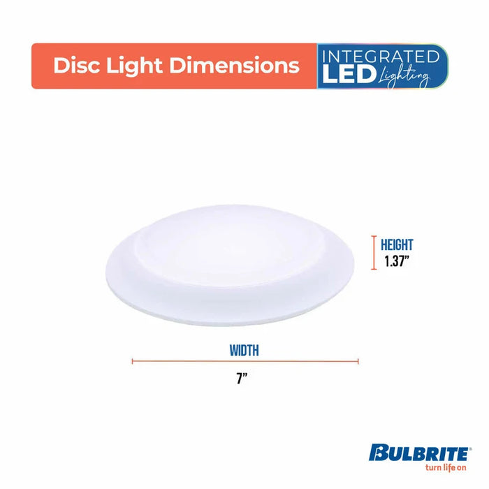Bulbrite LED12DISC/7/930/J/WHRD/D 7 Inch LED Disc Light 12W 1100Lm 3000K 90 CRI 120V Dimmable White (773286)