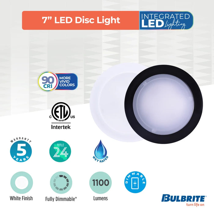 Bulbrite LED12DISC/7/930/J/BLRD/D 7 Inch LED Disc Light 12W 1100Lm 3000K 90 CRI 120V Dimmable Black (773287)