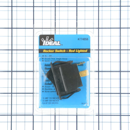 Ideal Rocker Switch Double Pull Single Throw On-Off Spade Red Light 15A (774056)