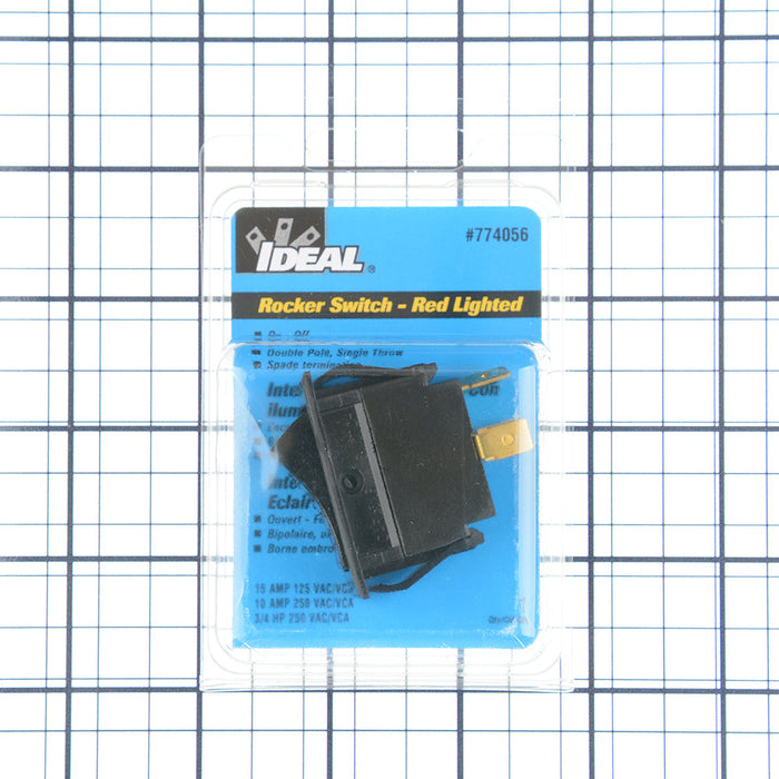 Ideal Rocker Switch Double Pull Single Throw On-Off Spade Red Light 15A (774056)